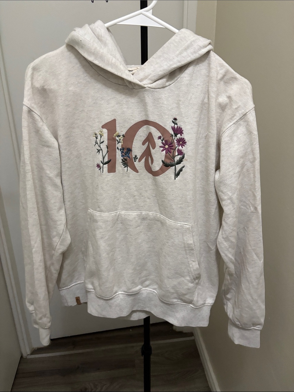 tentree Cream Hoodie with Floral '10' Graphic - Women's Sweater
